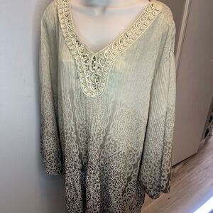 Catherines Cream Ombre Embroidered V-Neck Tunic